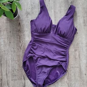 Land's end one piece dark purple bathing suit